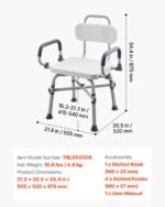 Swivel Shower Chair With Arms And Back, 500 Lbs Heavy Duty Bench Seat For Inside Shower Stall And Bathtub, Height Adjustable Bathroom Bath Tub Seat For Adults, Seniors, Elderly And Disabled