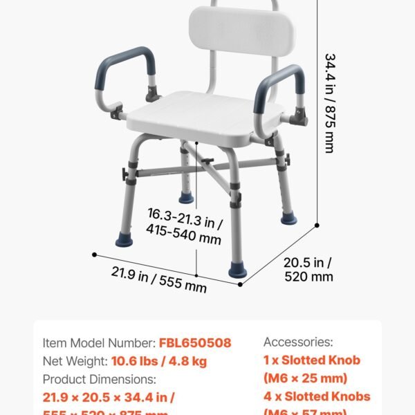 Swivel Shower Chair With Arms And Back, 500 Lbs Heavy Duty Bench Seat For Inside Shower Stall And Bathtub, Height Adjustable Bathroom Bath Tub Seat For Adults, Seniors, Elderly And Disabled