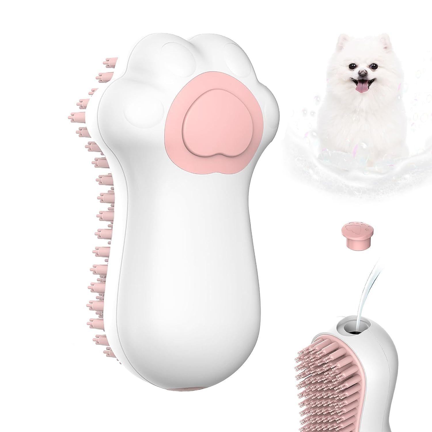 1803321045487456256.jpg Dog Cat Bath Brush Comb Brush Puppy Pet Grooming Bath Massage Brush With Soap And Shampoo Dispenser Soft Silicone Bristle For Medium Short Haired Dogs Cats Shower - Image 1