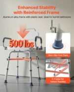 Swivel Shower Chair With Arms And Back, 500 Lbs Heavy Duty Bench Seat For Inside Shower Stall And Bathtub, Height Adjustable Bathroom Bath Tub Seat For Adults, Seniors, Elderly And Disabled - Image 4
