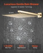 Shower Faucet Set, Rainfall Bathroom Shower System With 12-Inch Square Rain Shower Head And Handheld Spray, Wall Mounted Bath Fixtures With Brass Valve And Trim Kit, Brushed Gold - Image 5