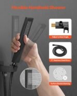 Shower Faucet Set, Rainfall Bathroom Shower System With 12-Inch Square Rain Shower Head And Handheld Spray, Wall Mounted Bath Fixtures With Brass Valve And Trim Kit, Matte Black - Image 4