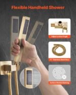 Shower Faucet Set, Rainfall Bathroom Shower System With 12-Inch Square Rain Shower Head And Handheld Spray, Wall Mounted Bath Fixtures With Brass Valve And Trim Kit, Brushed Gold - Image 3