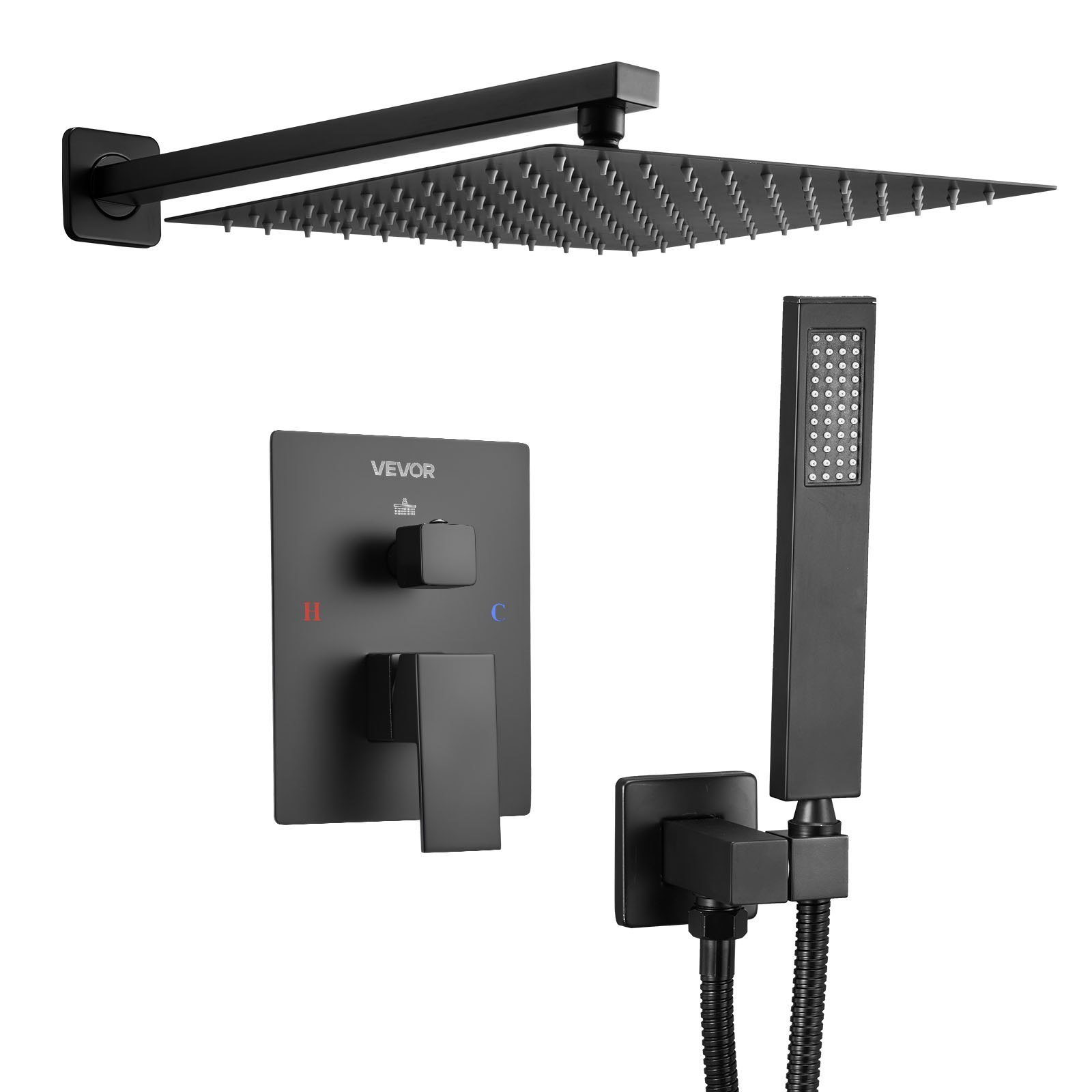 8d012802-b81e-41b2-8efb-c4066cb58006.jpg Shower Faucet Set, Rainfall Bathroom Shower System With 12-Inch Square Rain Shower Head And Handheld Spray, Wall Mounted Bath Fixtures With Brass Valve And Trim Kit, Matte Black - Image 1
