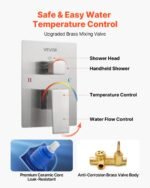 Shower Faucet Set, Rainfall Bathroom Shower System With 12-Inch Square Rain Shower Head And Handheld Spray, Wall Mounted Bath Fixtures With Brass Valve And Trim Kit, Brushed Nickel - Image 4