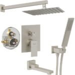 Male NPT Folding Bathtub Shower Faucet Rain Shower Head System With Bath Tub Faucet Set And Handheld For Bathroom Brushed Nickel 3 Function Unable Ship Weekends TK AND TEMU Only For Pickup