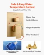 Shower Faucet Set, Rainfall Bathroom Shower System With 12-Inch Square Rain Shower Head And Handheld Spray, Wall Mounted Bath Fixtures With Brass Valve And Trim Kit, Brushed Gold - Image 4