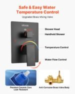 Shower Faucet Set, Rainfall Bathroom Shower System With 12-Inch Square Rain Shower Head And Handheld Spray, Wall Mounted Bath Fixtures With Brass Valve And Trim Kit, Matte Black - Image 2
