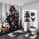 Christmas Shower Curtain Suit With Non-slip Carpet Toilet Lid And Bath Mat Snowman Shower Curtain Snowflake Decorative Cover Punch-free - Image 4
