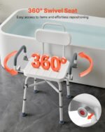 Swivel Shower Chair With Arms And Back, 500 Lbs Heavy Duty Bench Seat For Inside Shower Stall And Bathtub, Height Adjustable Bathroom Bath Tub Seat For Adults, Seniors, Elderly And Disabled - Image 3